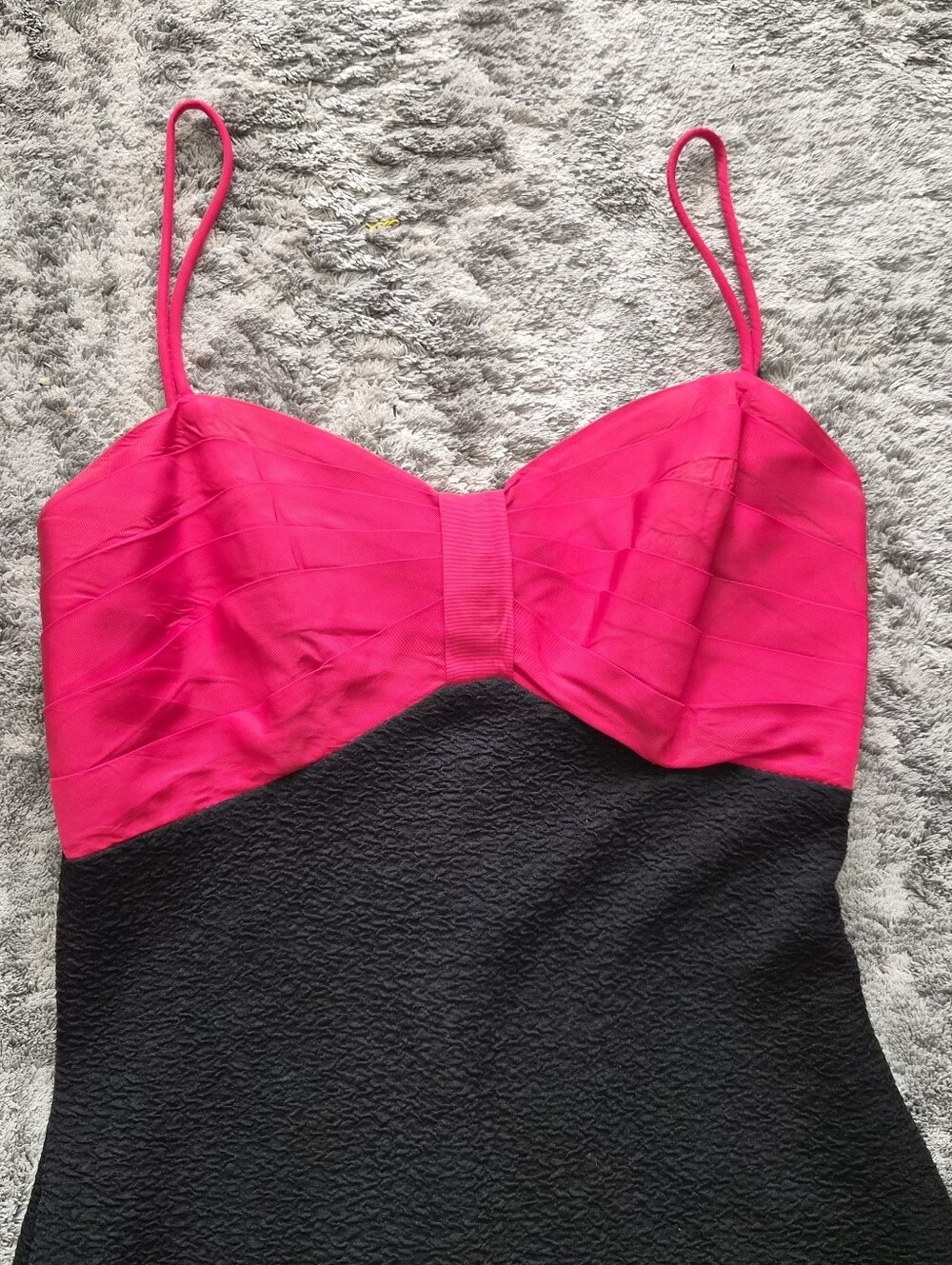 Vintage 80s Hot Pink & Black Two-Piece Dress Set Cropped Blazer - Picture 3 of 10